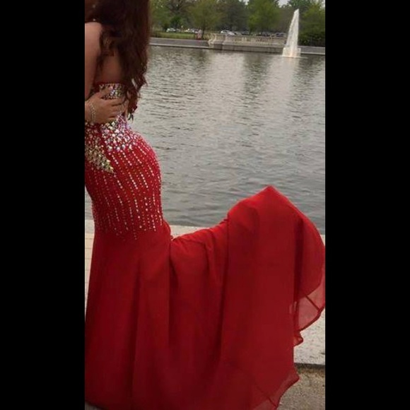 Custom made red prom dress - Picture 3 of 4